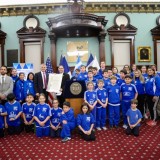 Councilman Costa Constantinides with the Eleftheria Pancyprian Youth Soccer Club — credit Madeleine Ball for the NYC Council