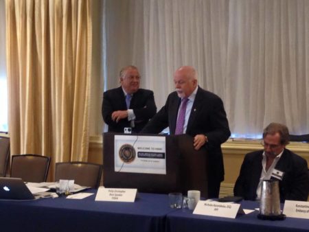 Paul Kotrotsios introducing Philip Christopher, President of PSEKA at the Hellenic American National Council Meeting (HANC)