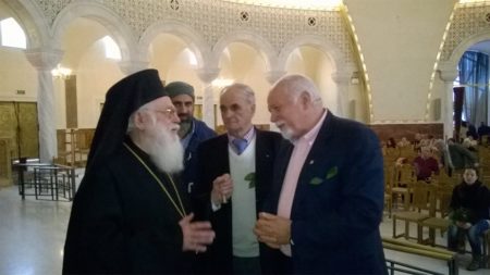 Paul Kotrotsios with Savas Siatras visiting Archbishop Anastasios of Albania 