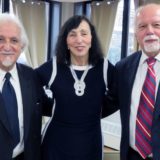 Mrs. Anna Sakkis with President Triantafillou of the Greek Teacher’s Association “Prometheus” (left to right) and Publisher/Founder of the Hellenic News of America.