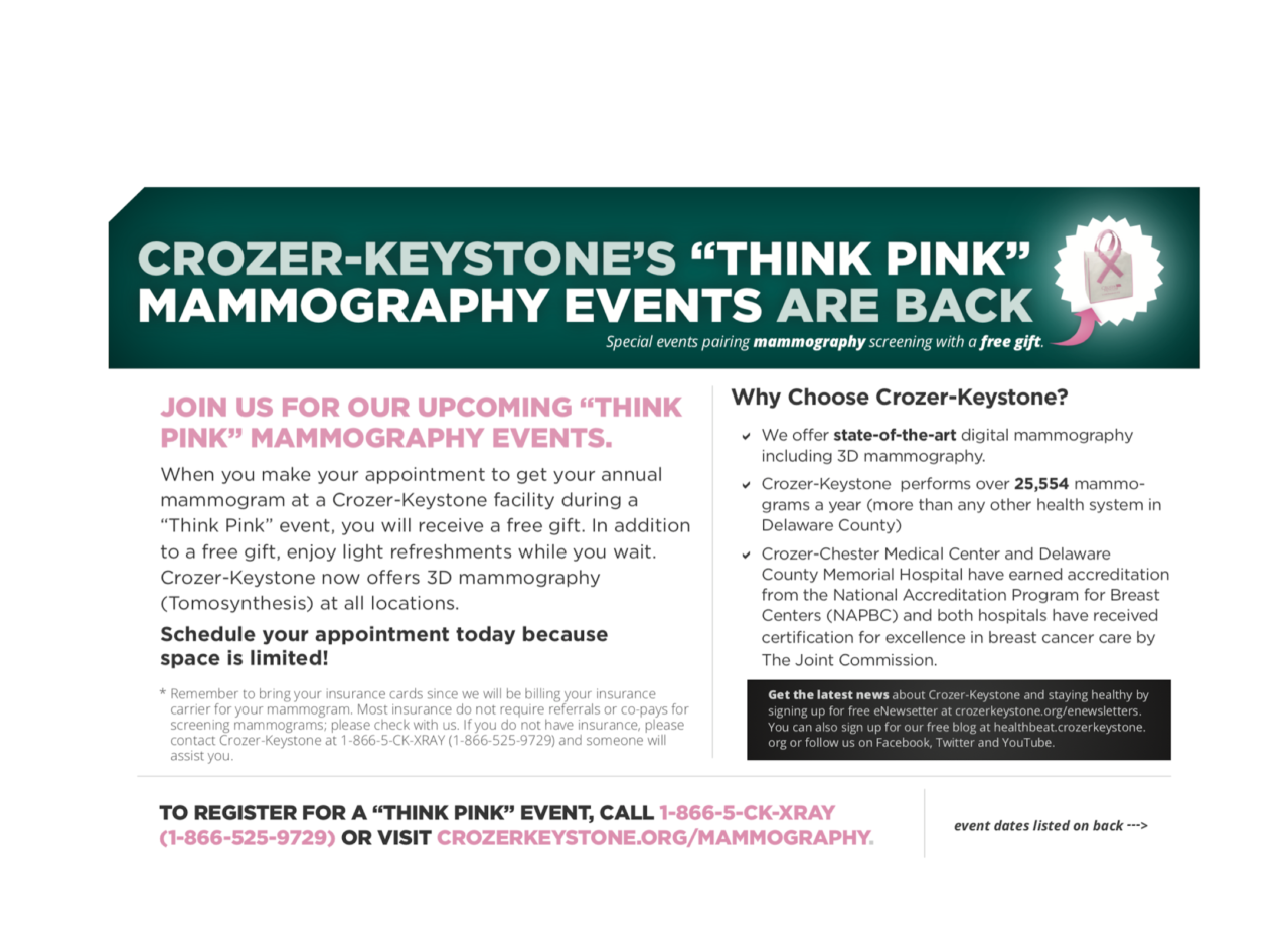 Crozer-Keystone to Hold Popular ‘Think Pink’ Mammography Events