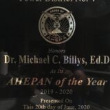 Ahepa Chapter #64 – Ahepan of the Year – Dr. Michael C. Billys – ‘2020