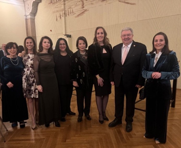 London Chapter Member Anastasia Spanopoulou, Executive Director Elena Saviolakis, Paris Member Angelique Christaki, Hesperus of Athens Chapter President Anna Goritsa, Amaryllis of Athens Chapter President Eirini Xakousti, Grand President Margaret Dritsas, Former Secretary General for Greeks Abroad and Public Diplomacy & AHEPA International Committee Chair Professor John Chrysoulakis, and Consul General of Greece in Stuttgart, Germany, Maria Kechri.