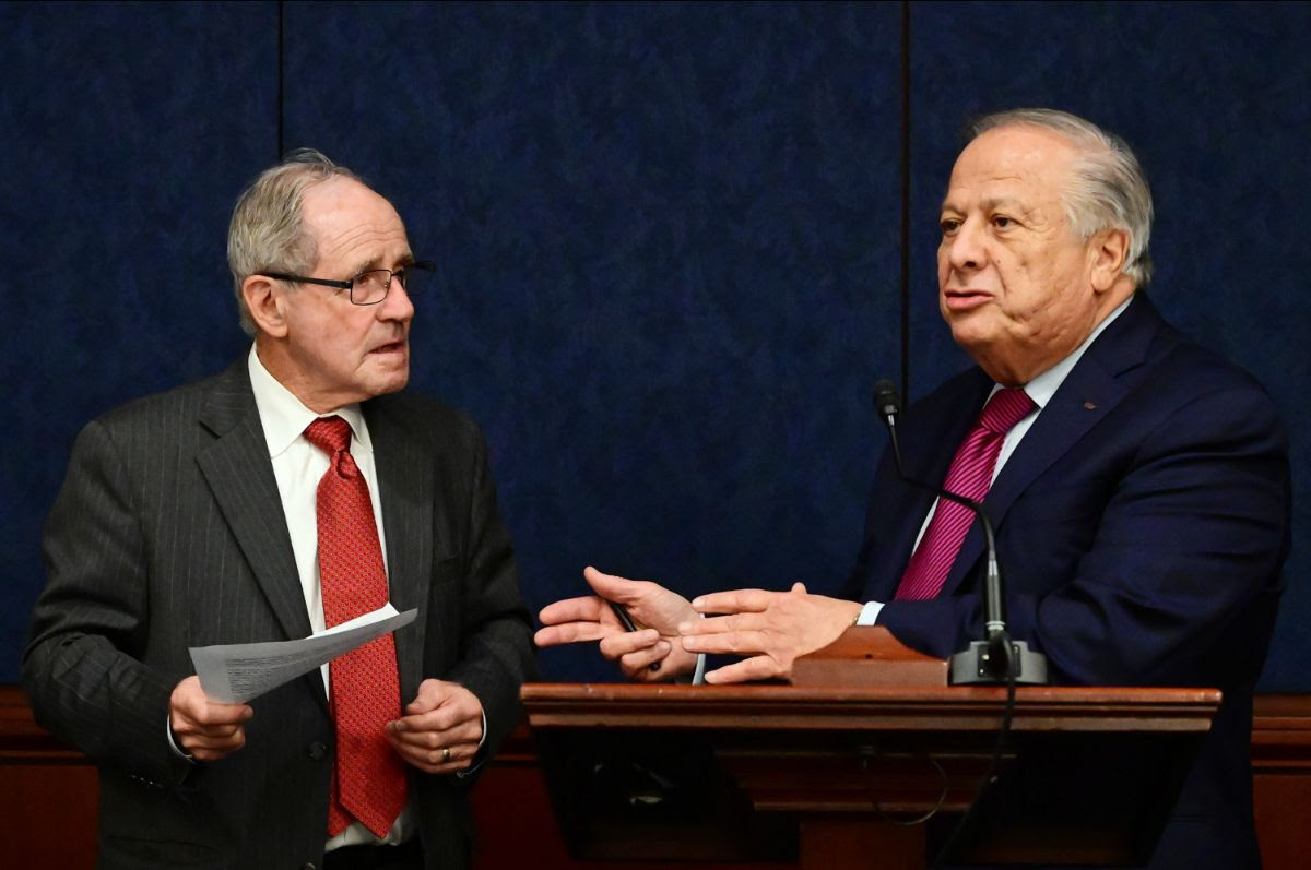 Tom Katsilometes introduced Chairman of the Senate Foreign Relations Committee, Jim Risch, who is depicted here with Philip Christopher