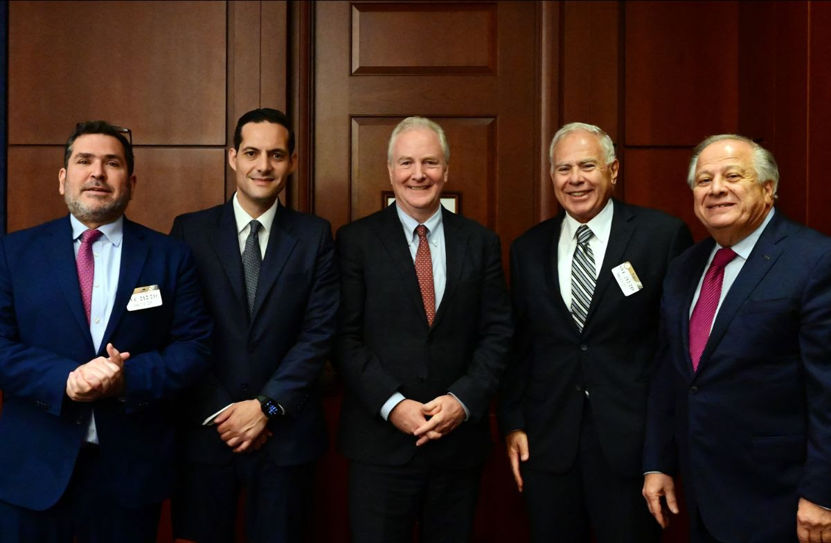 Senator Chris Van Hollen, longtime Philhellene and member of the Senate Foreign Relations and Appropriations Committees meets with the group. Featured here (left to right) are Ambassador Savva, Cyprus Spokesman Letymbiotis, Van Hollen, Andreas Kramvis and Philip Christopher