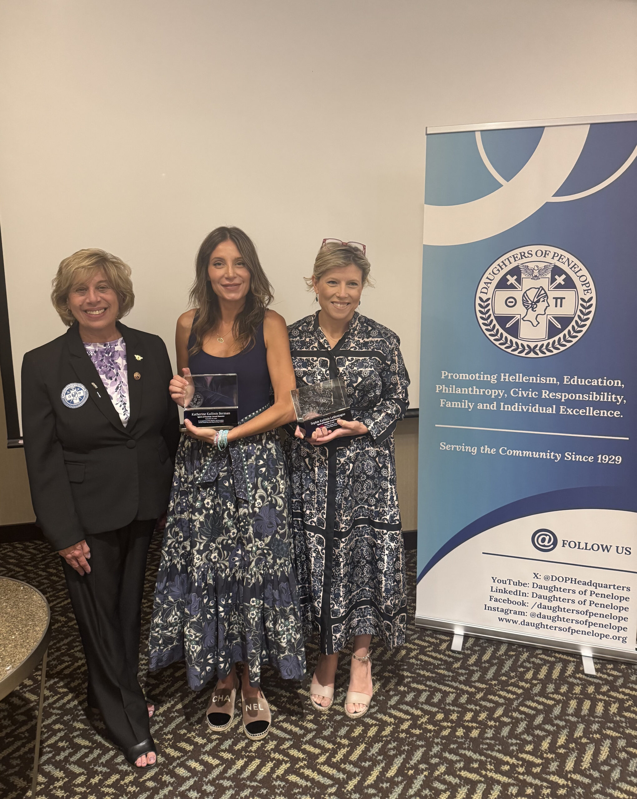 Photo L to R: DOP Grand President Antoinette Marousis Zachariades, Georgetown Cupcake Co-Founder Katherine Kallinis Berman, and Georgetown Cupcake Co-Founder Sophie Kallinis LaMontagne