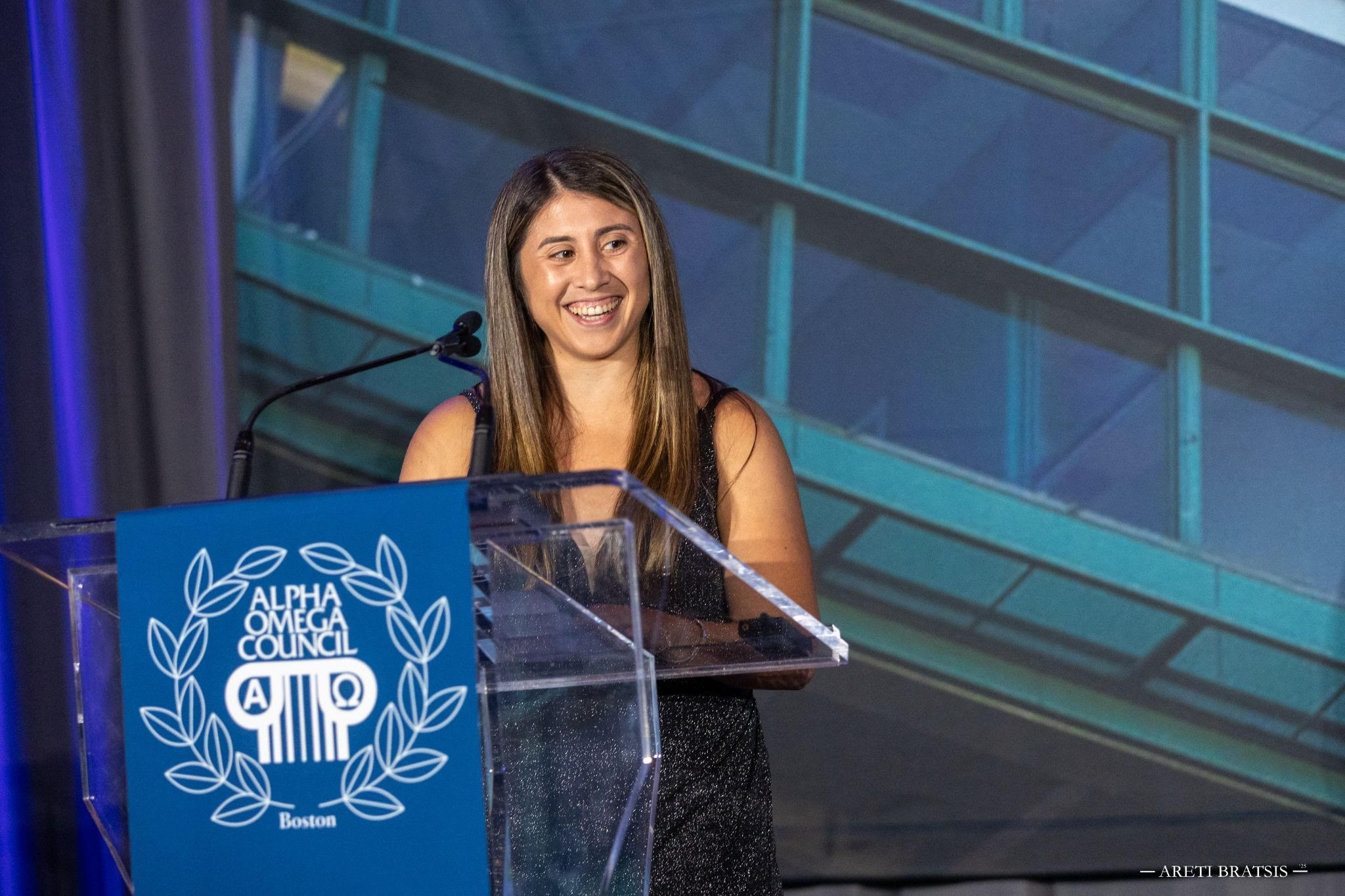 Photo Caption: Emerging Leader Award recipient Erica Kontos at Alpha Omega Council 2025 Honors GalaPhoto Credit: Areti Bratsis Photography
