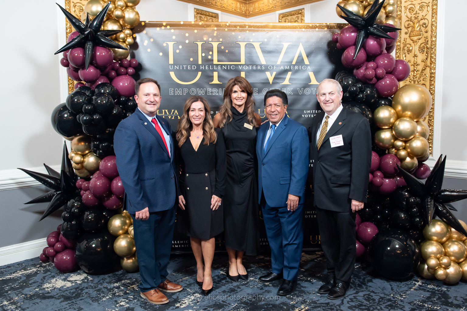 UHVA gala (L-R) Judge Frank Andreou, Kiki Stamatiou Whitehead, and Appellate Court Justice Jesse Reyes. (IMAGE CREDIT: Elios Photography)