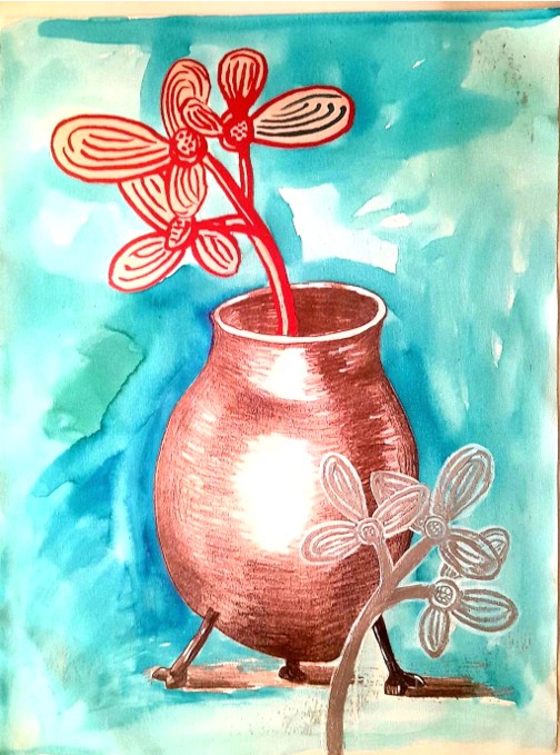 Τίτλος έργου: Space flower / Διαστάσεις: 56Χ76 cm / Υλικό: κάρβουνο, μολύβι, ακρυλικά