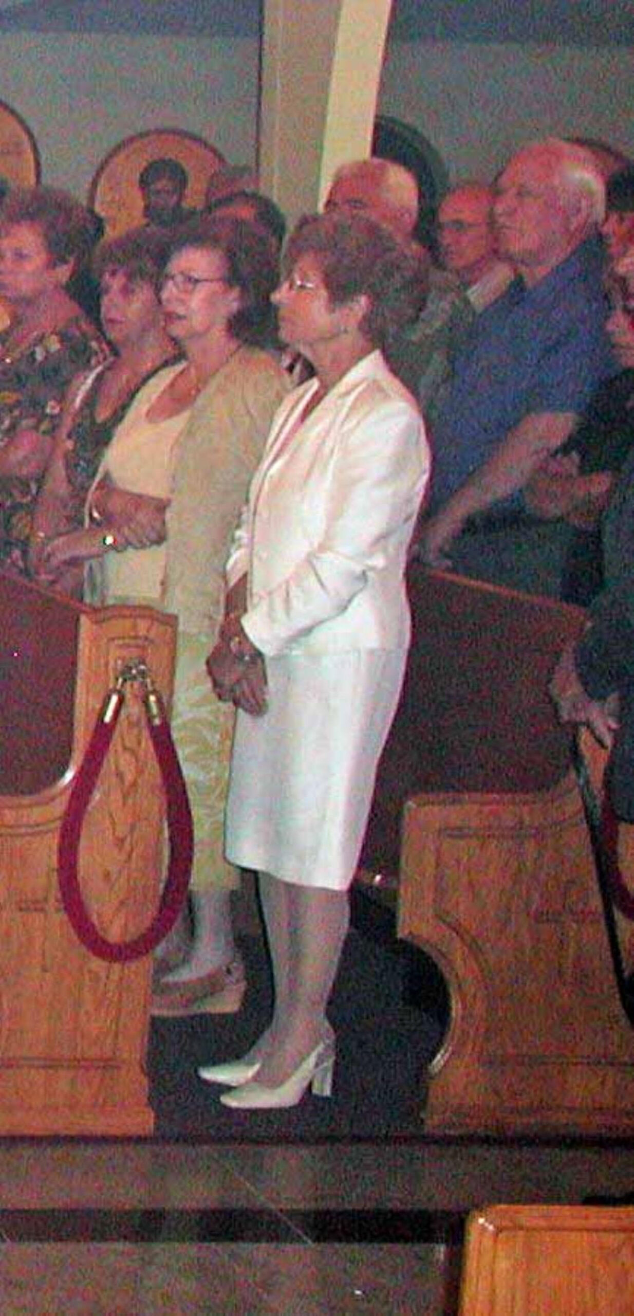 Mrs. Helen Peters in white (right), Church vespers, ,August 5, 2005