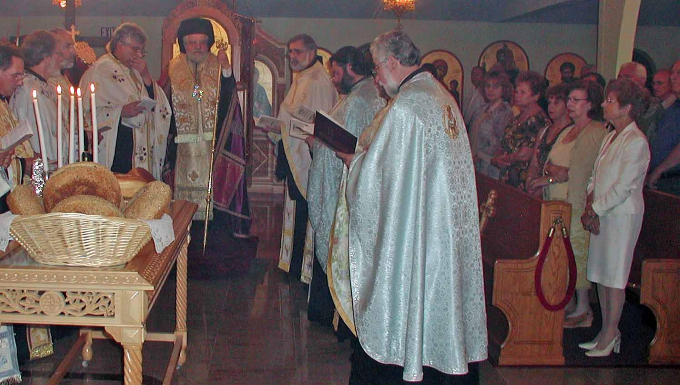 Mrs. Helen Peters in white (right), Church vespers, ,August 5, 2005