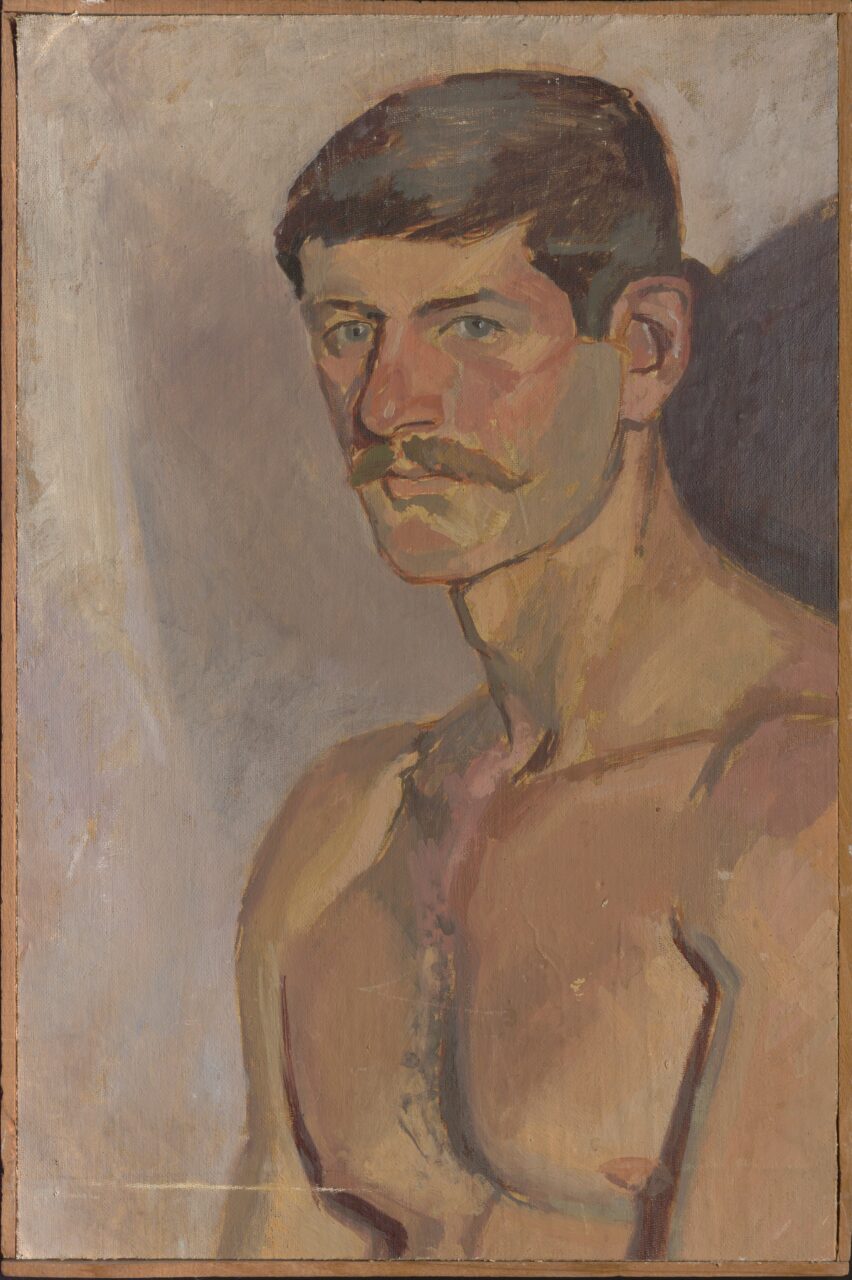 Μιχάλης Μανουσάκης, Πορτρέτο, 1977, λάδι, 46,2x30,2 εκ. Δωρεά Ντίνου Χριστιανόπουλου, Βιβλιοθήκη & Κέντρο Πληροφόρησης ΑΠΘ. Εκτέθηκε σε ομαδική έκθεση Θεσσαλονικέων καλλιτεχνών στη Μικρή Πινακοθήκη ΔΙΑΓΩ-ΝΙΟ (14/11-10/12/1977)3)