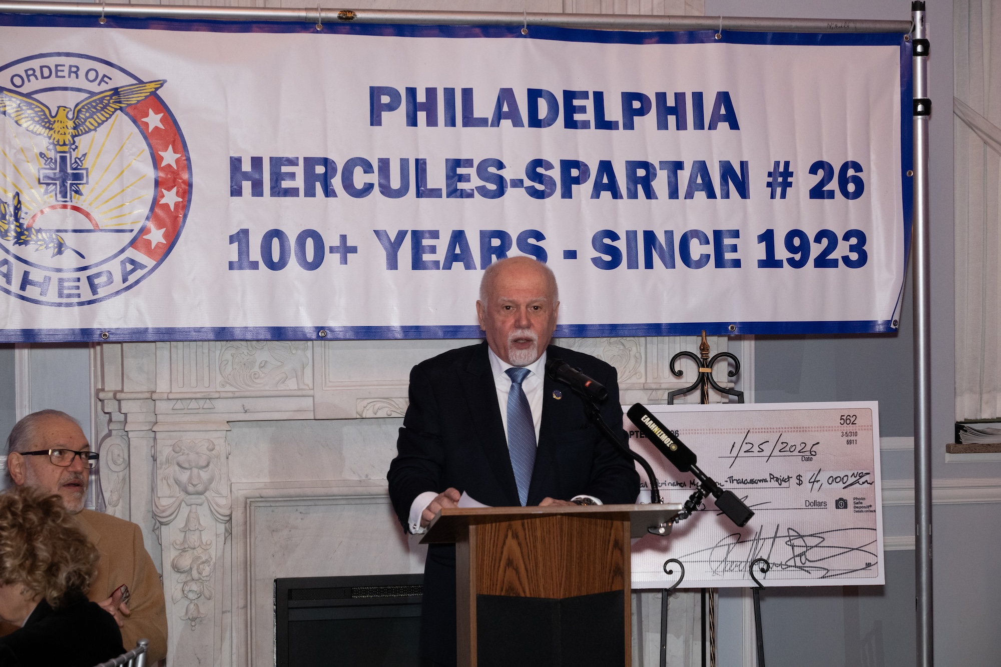 Paul Kotrotsios, President of AHEPA Chapter 26 Hercules Spartan, speaking at the 100th Anniversary Centennial Dinner in Philadelphia.