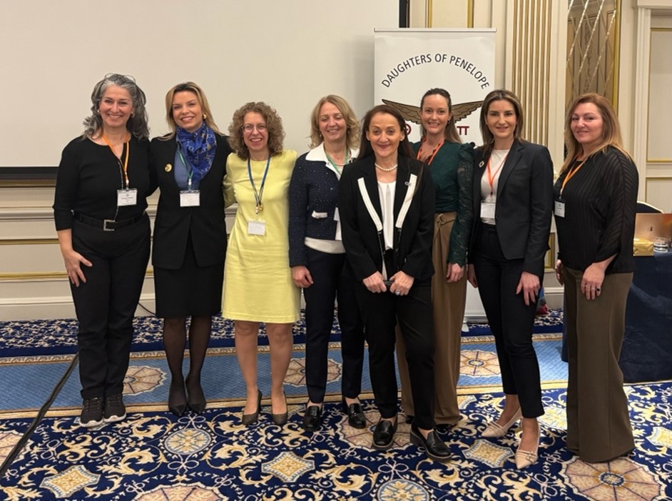 Region Governor of Europe and Australia Athanasia Vassiliadou (center) with DOP Europe Chapter Presidents including (left to right) Althea-Maria Papoulias of Pallas-Athena 459, Niki Kalogera of Phaetuse 437, Eleni Maglara of Thetis 439, Dr. Dimitra Potsi of Eurynome 454, Angeliki Katsiadaki of Helena Altea 469, Eleni Alexandridou of Eleni 440, and Athina Kapsali of Kallirroi 467.