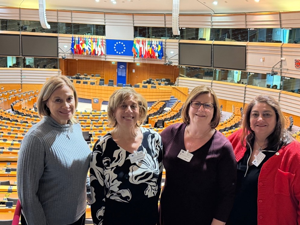 Left to Right: Grand Secretary Patty Didik, Grand President Antoinette Marousis Zacharaides, Grand Vice President Gretchen Holtsinger, and Grand Treasurer Effie Kirkiles inside the Chamber of the European Parliament where the 720 Members of the European Parliament meet.