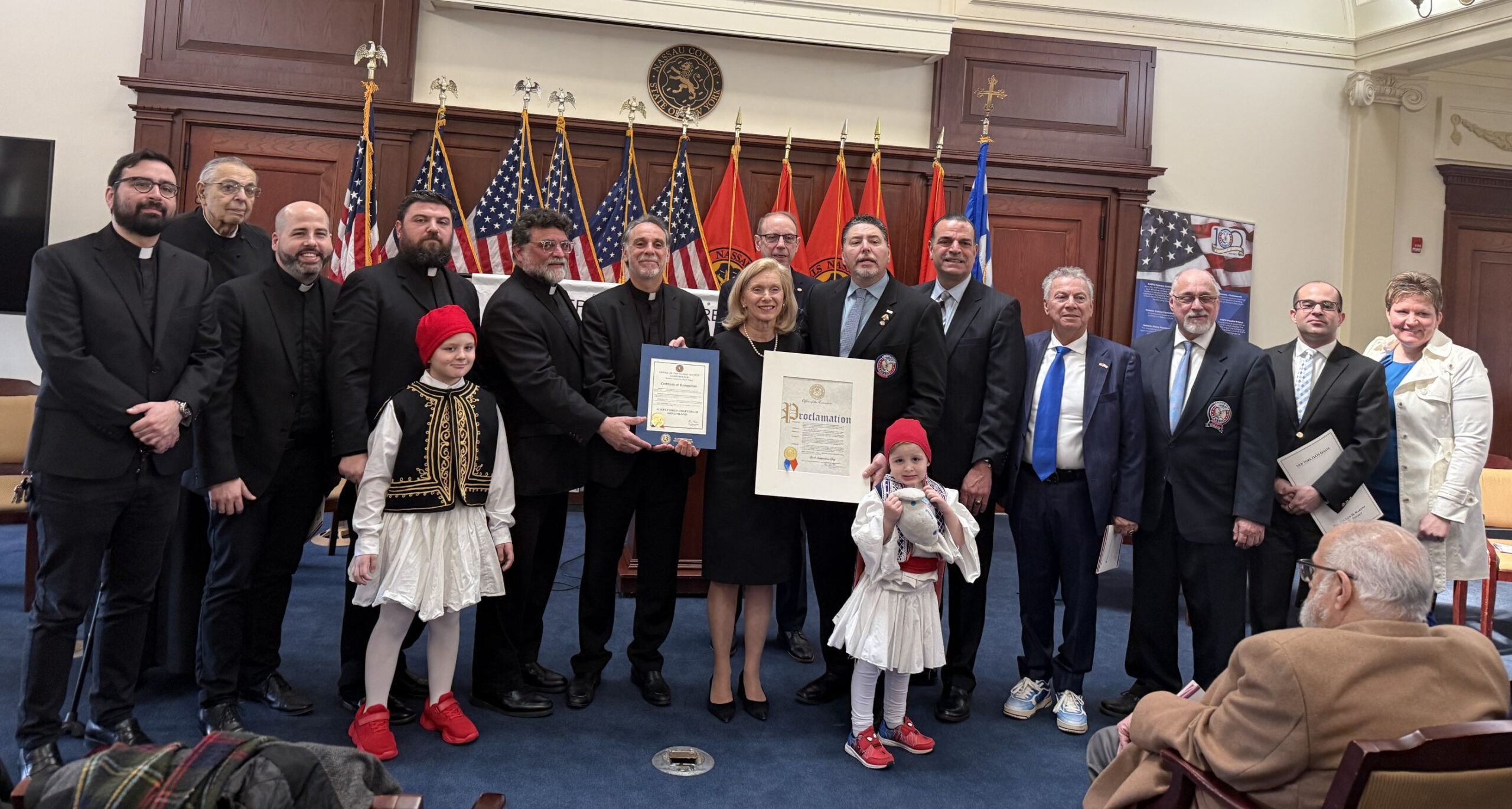 Clergy, AHEPA leaders and Honored guests with Hellenic American Heritage Day Proclamation