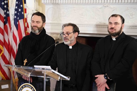 Fathers Philip Zymaris from the Assumption Greek Orthodox Church Pawtucket, Nicholas Lanzourakis from the Annunciation Greek Orthodox Church Cranston and Aaron Walker from the St. Spyridon Greek Orthodox Church Newport