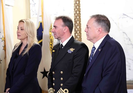 Dr. Yanna Darilis, Hellenic Navy Commander George Kapnisis and State Senator Lou Raptakis at the Greek Independence Day celebration in the Governor’s State Room