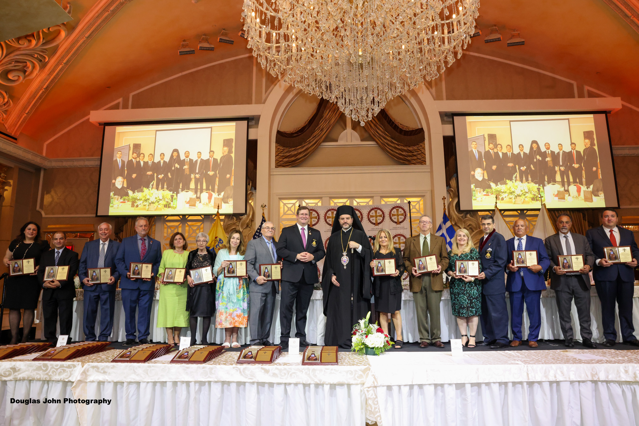 Metropolitan Apostolos joins clergy, honorees, and community leaders during the Northern New Jersey Regional Honoree Grand Banquet at The Venetian in Garfield, New Jersey.