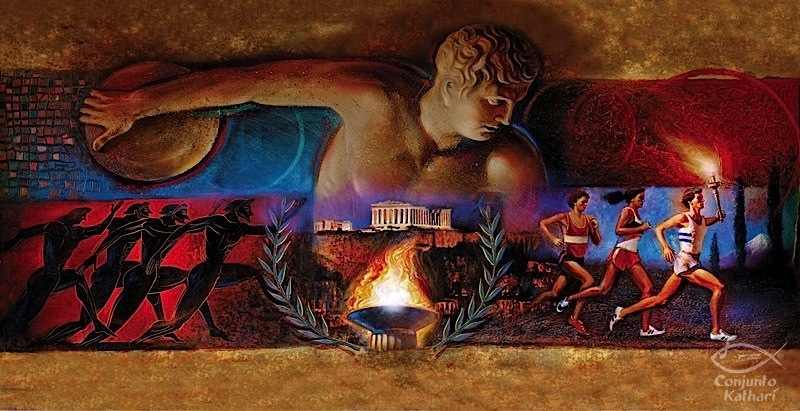 The Kyklos mural by artist Euripides Kastaris honoring the Athens 2004 Olympic Games (Image credit: Kathari.org Kastaris family archive)