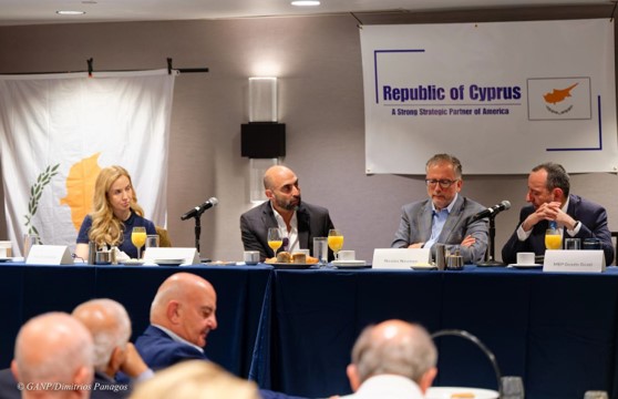 (left to right) Niovi Christopoulou, Demetrios Comodromos, Nicolas Nicolaou, European Parliament Member Geadis Geadi