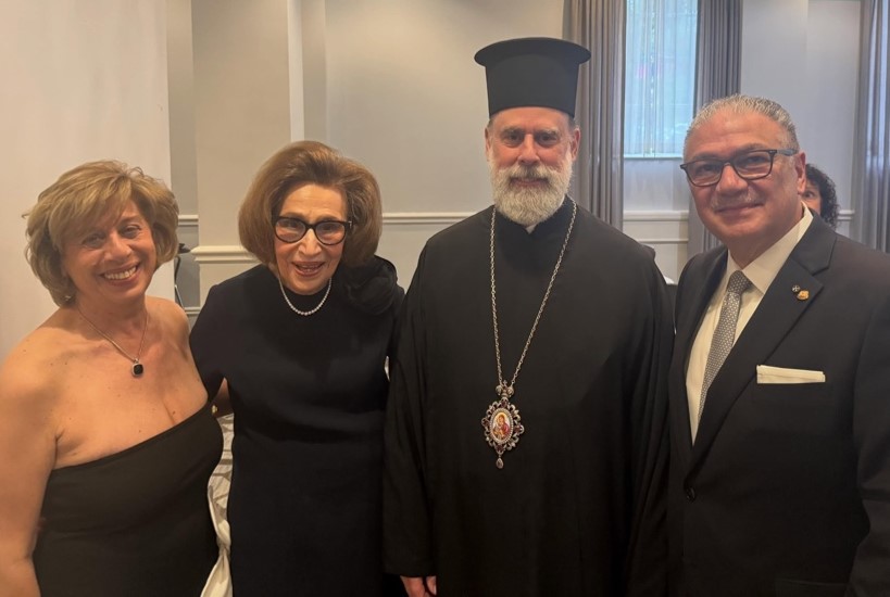 DOP Grand President Antoinette Marousis Zachariades, DOP Spirit of Penelope Honoree Paulette Poulos, His Grace Bishop Nektarios of Diokleia, and AHEPA Past Supreme President Nicholas Karacostas