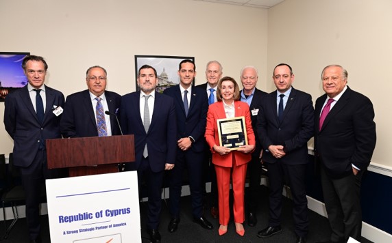 Speaker Emerita Pelosi with Hellenic Leaders along with HE the Ambassadors of Greece and Cyprus, the Cyprus Government Spokesman and the member of the European Parliament