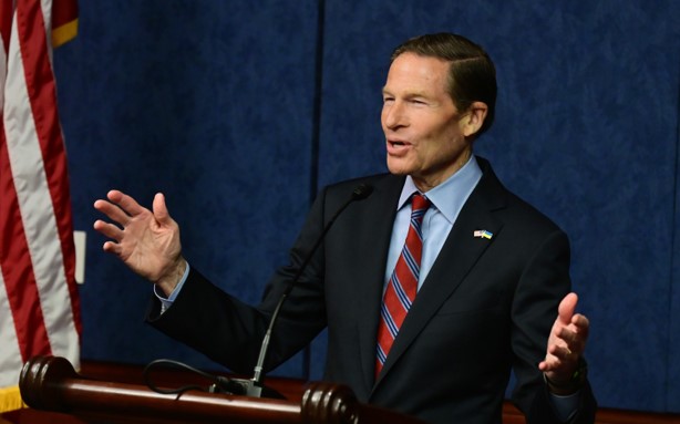 Sen. Blumenthal addresses the group