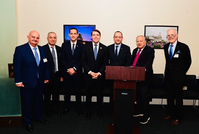 Rep. Pappas with Hellenic Leaders, the Cyprus Government Spokesman, the Mayors visiting from Cyprus, and the member of the European Parliament